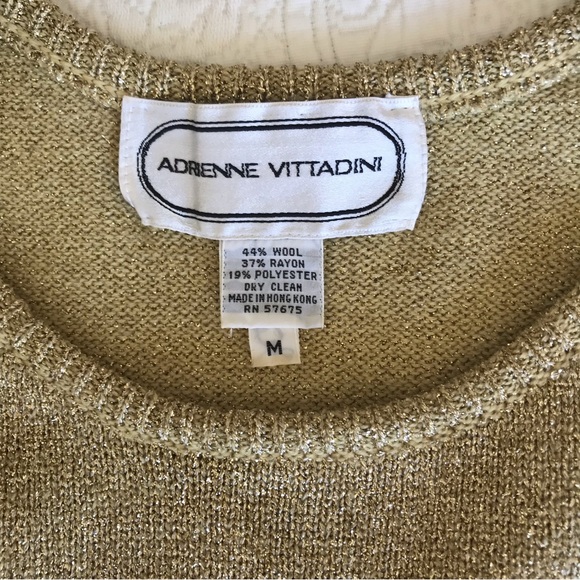 Vintage 1980's Adrienne Vittadini Gold Metallic Knit Top - Picture 2 of 3
